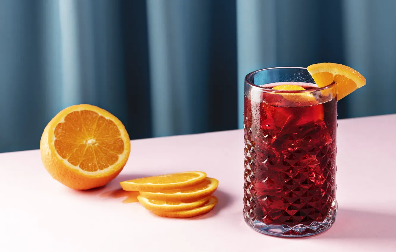Photo wallpaper glass, glass, orange, cocktail