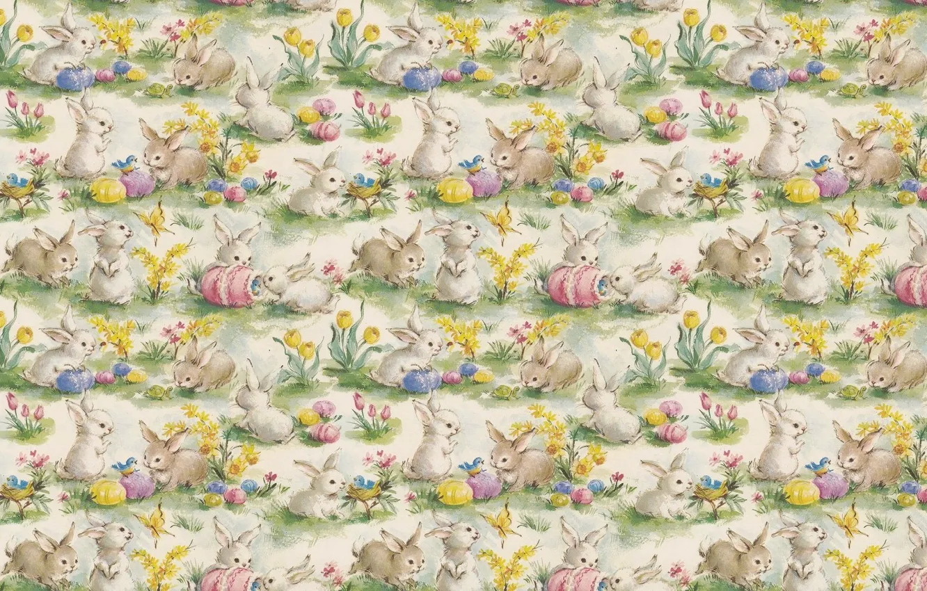Photo wallpaper flowers, background, spring, rabbit, Easter, the Easter Bunny, eggs, texture. art