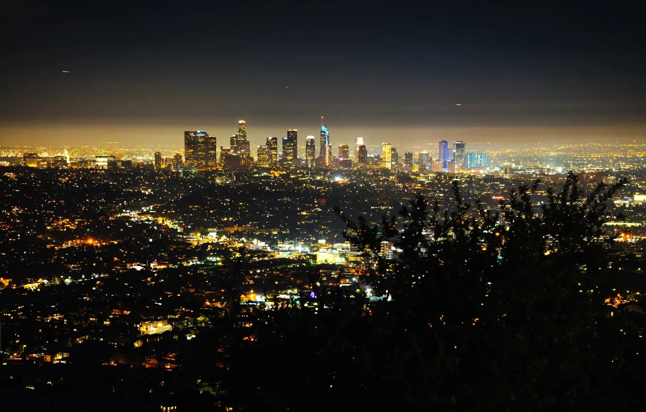 Photo wallpaper night, lights, building, home, panorama, USA, America, Los Angeles