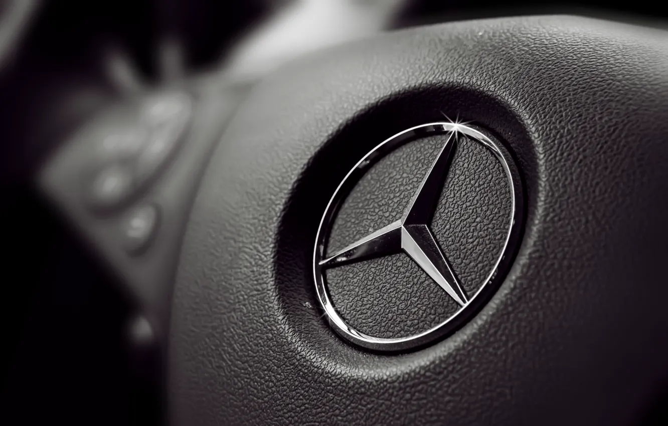 Photo wallpaper sign, black, panel, logo, the wheel, button, Mercedes