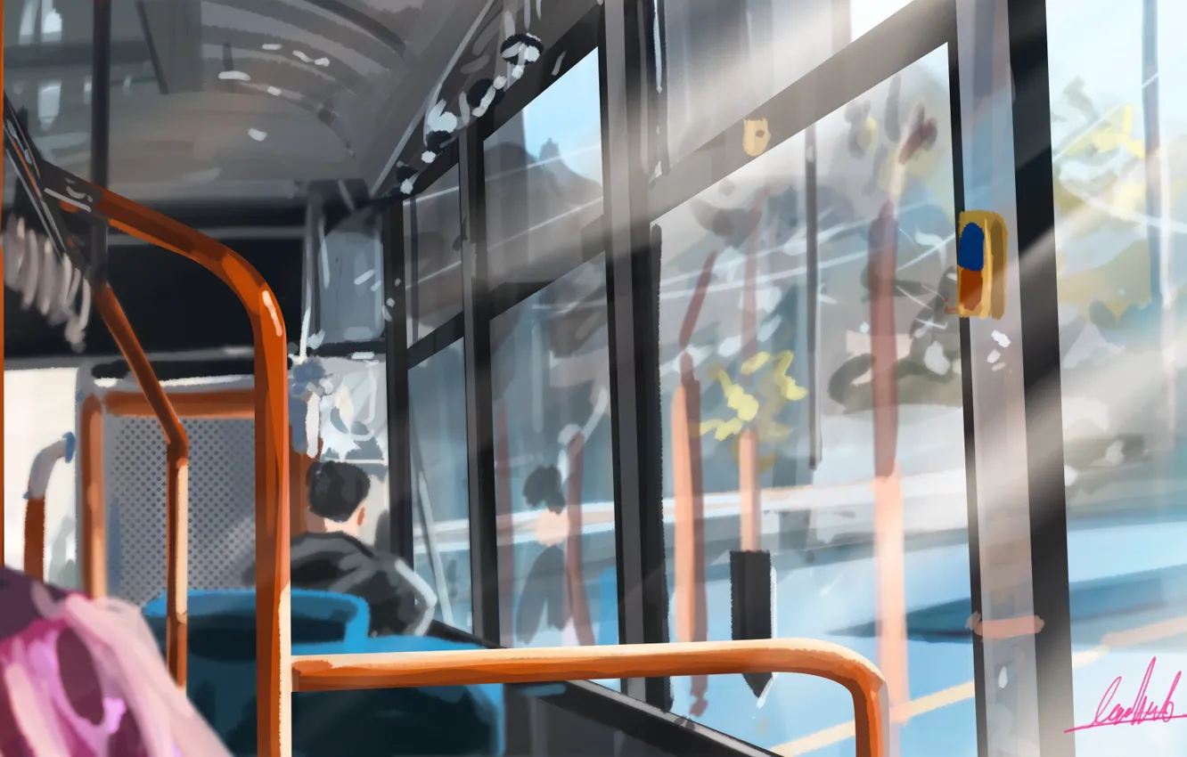 Photo wallpaper bus, guy, the view from the window