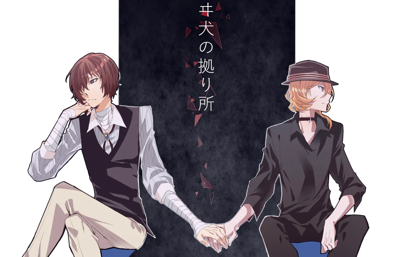 Photo wallpaper art, characters, guys, Bungou Stray Dogs, Stray Dogs: A Literary Genius, Nakahara Chuuya, Dazai Osamu