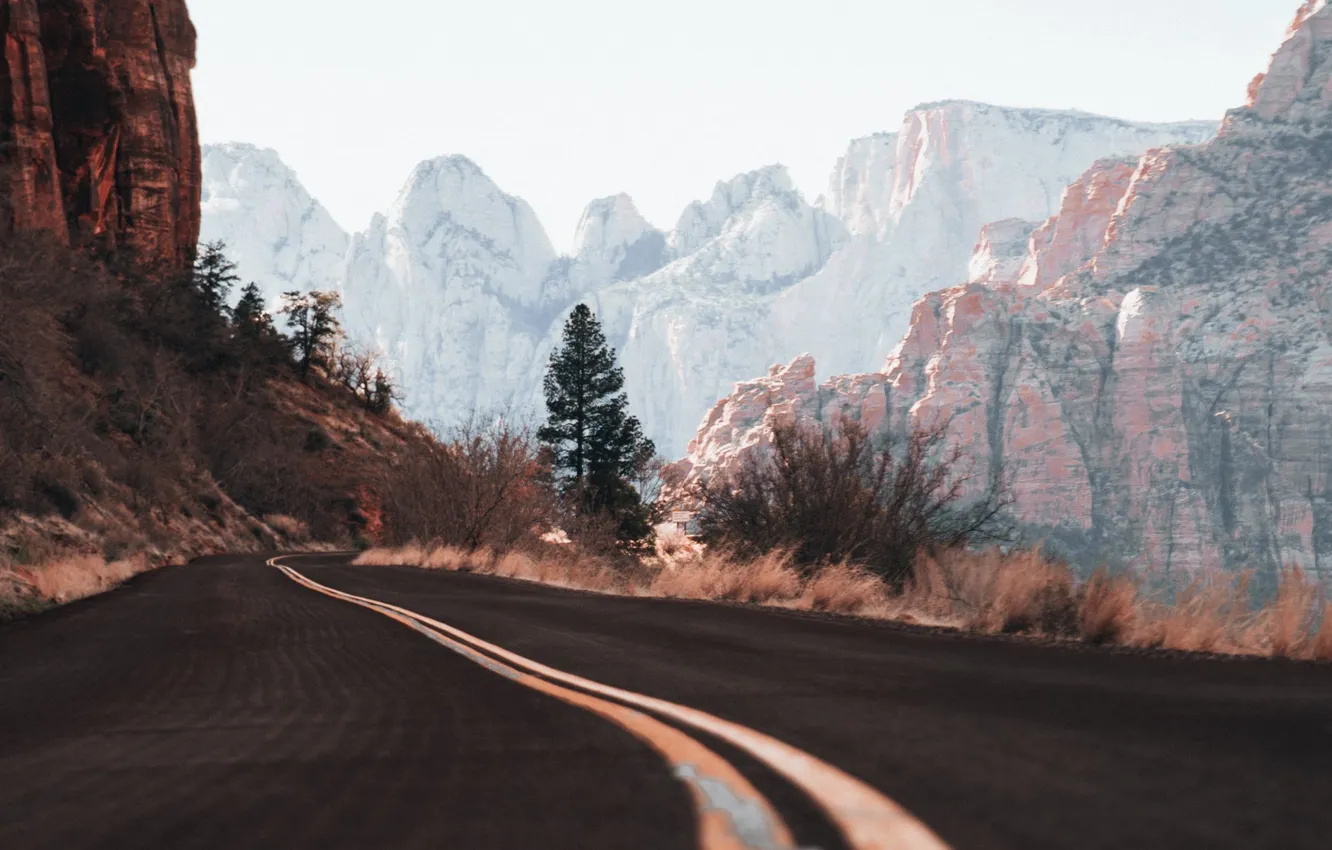 Photo wallpaper white, road, nature, mountains, snow, landscape_