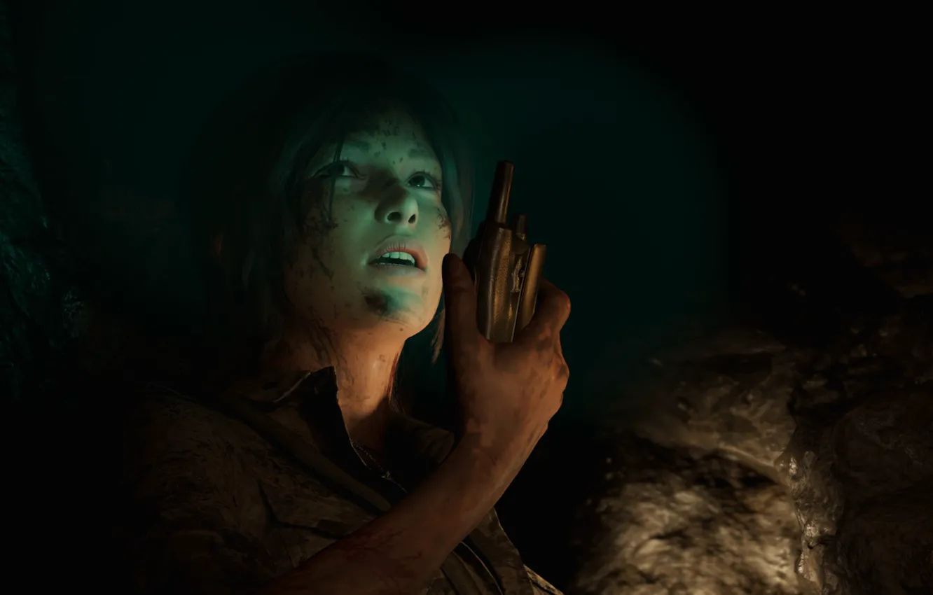 Photo wallpaper cave, Lara Croft, radio, Shadow of the Tomb Raider