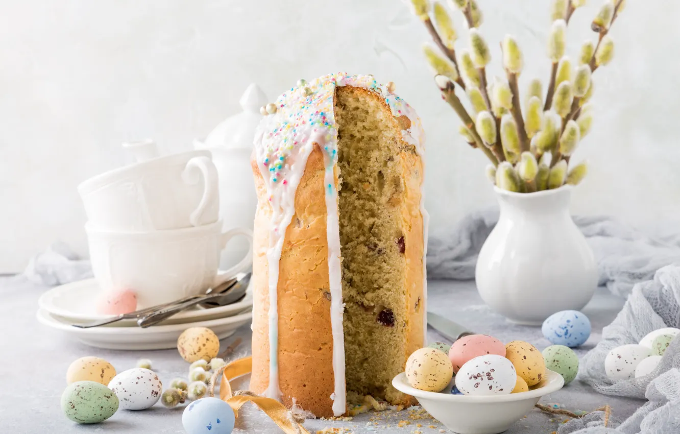 Photo wallpaper cake, eggs, flowers, spring, flowers, cake, happy, Easter