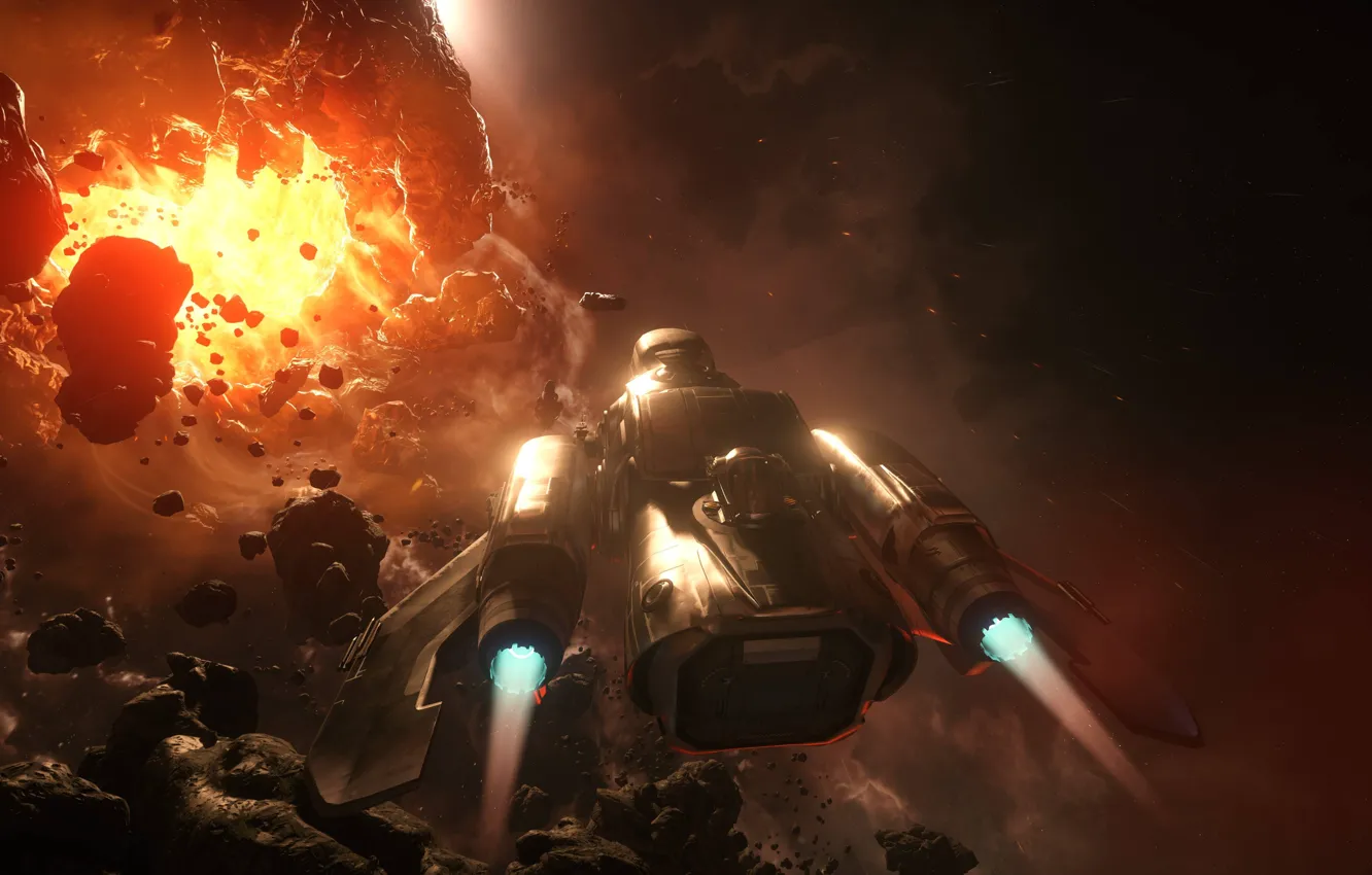 Photo wallpaper space, the explosion, starship, Star Citizen, Freelancer