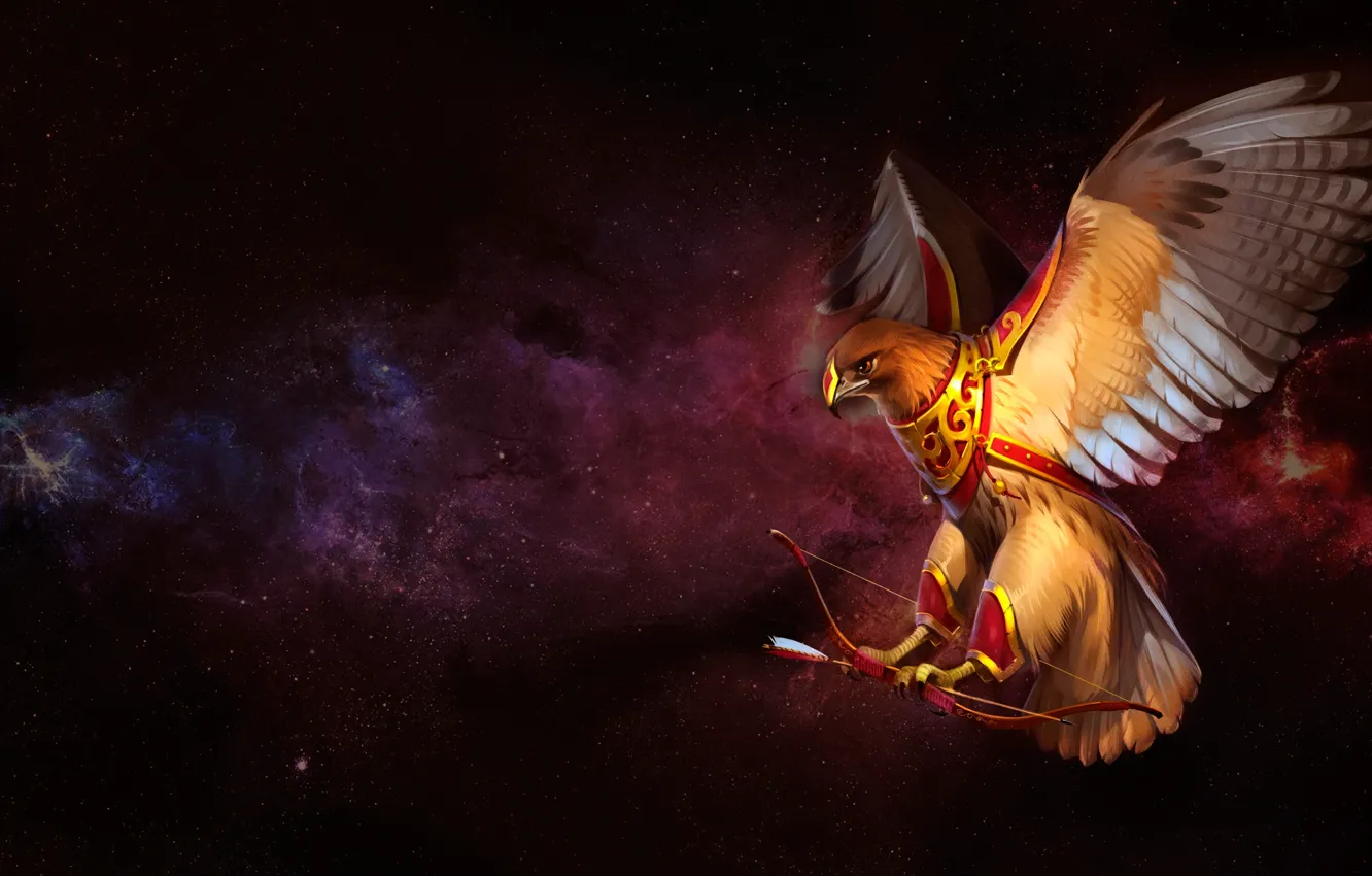 Photo wallpaper bird, predator, bow, art, Falcon, arrows, quiver, Alexander Khitrov