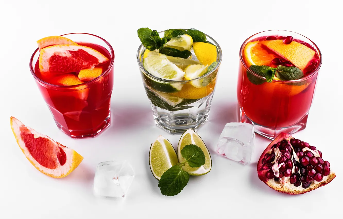 Photo wallpaper ice, alcohol, lime, drink, grapefruit, garnet