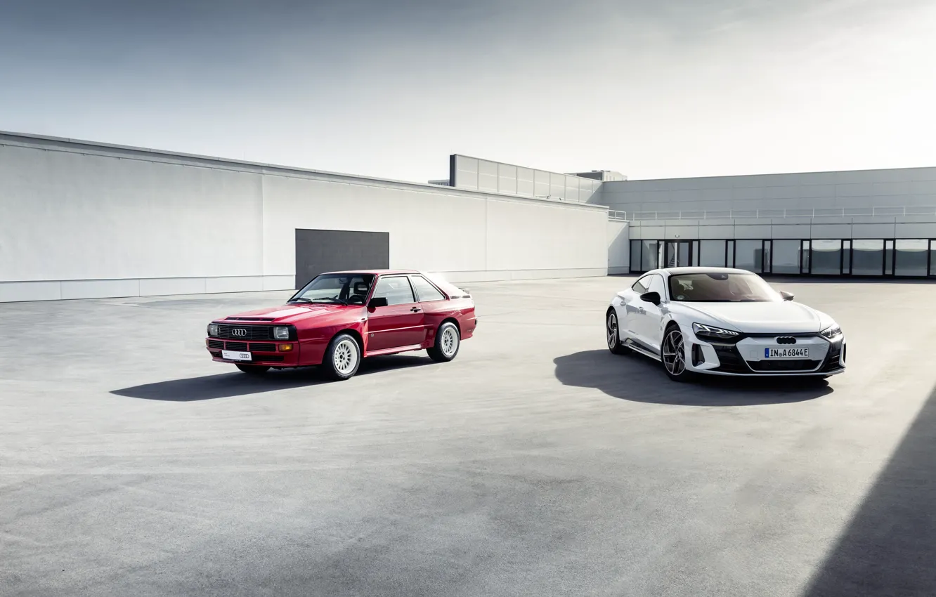 Photo wallpaper Audi, red, white, cars, Audi RS E-Tron GT, Audi Sport quattro