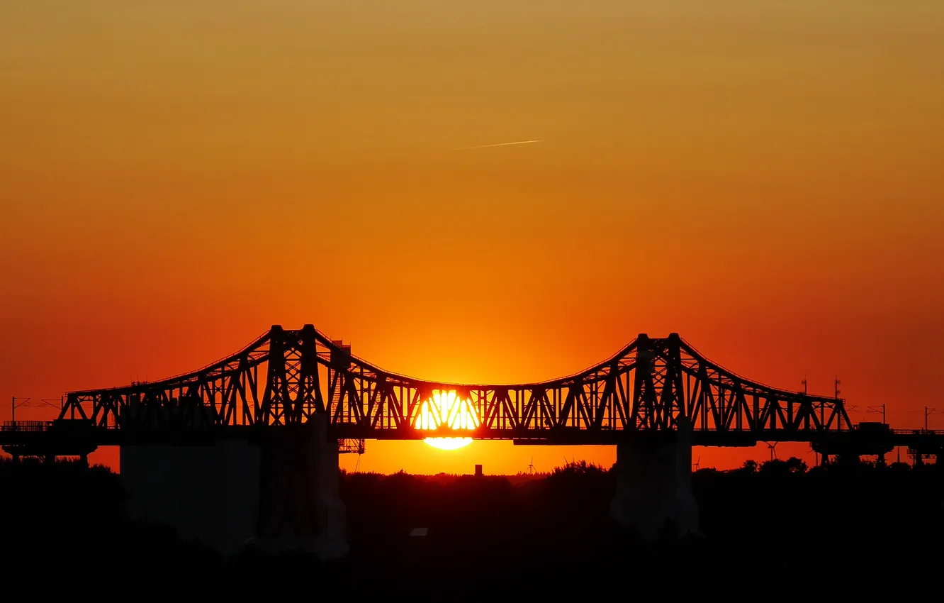 Photo wallpaper the sky, the sun, sunset, bridge