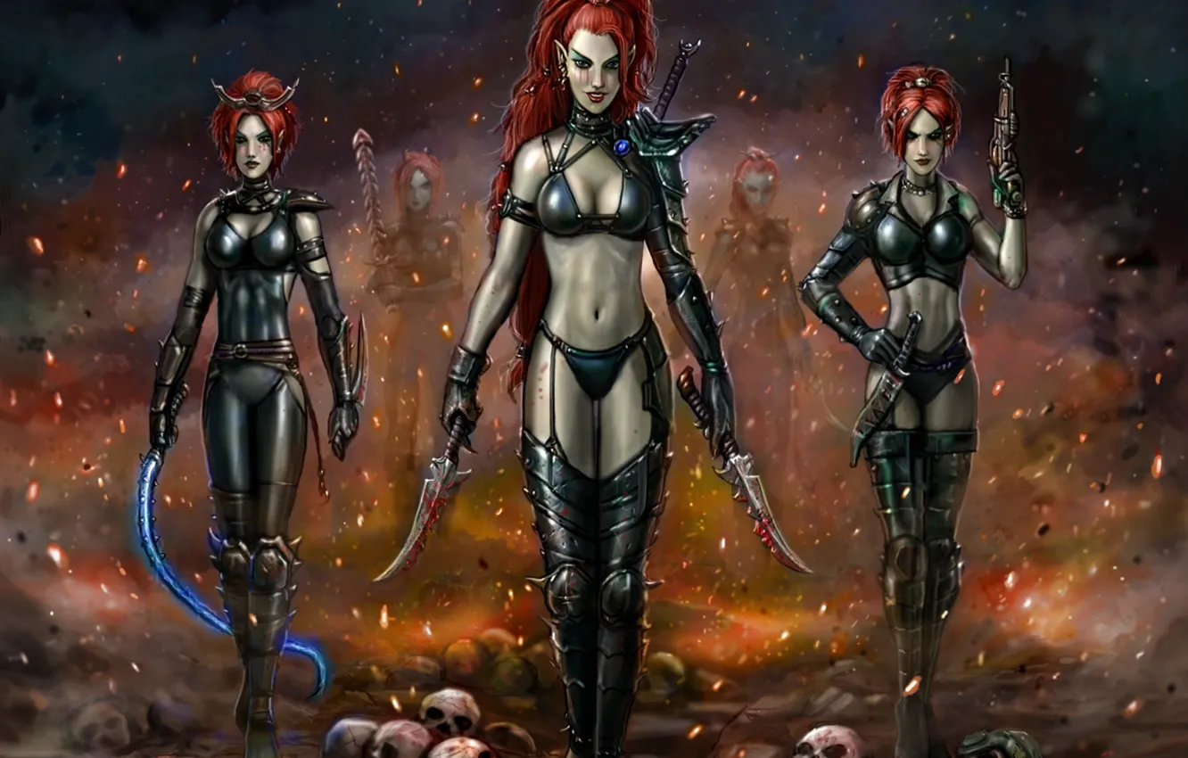 Photo wallpaper girl, elf, skull, art, warhammer 40k, eldar, Dark Eldar