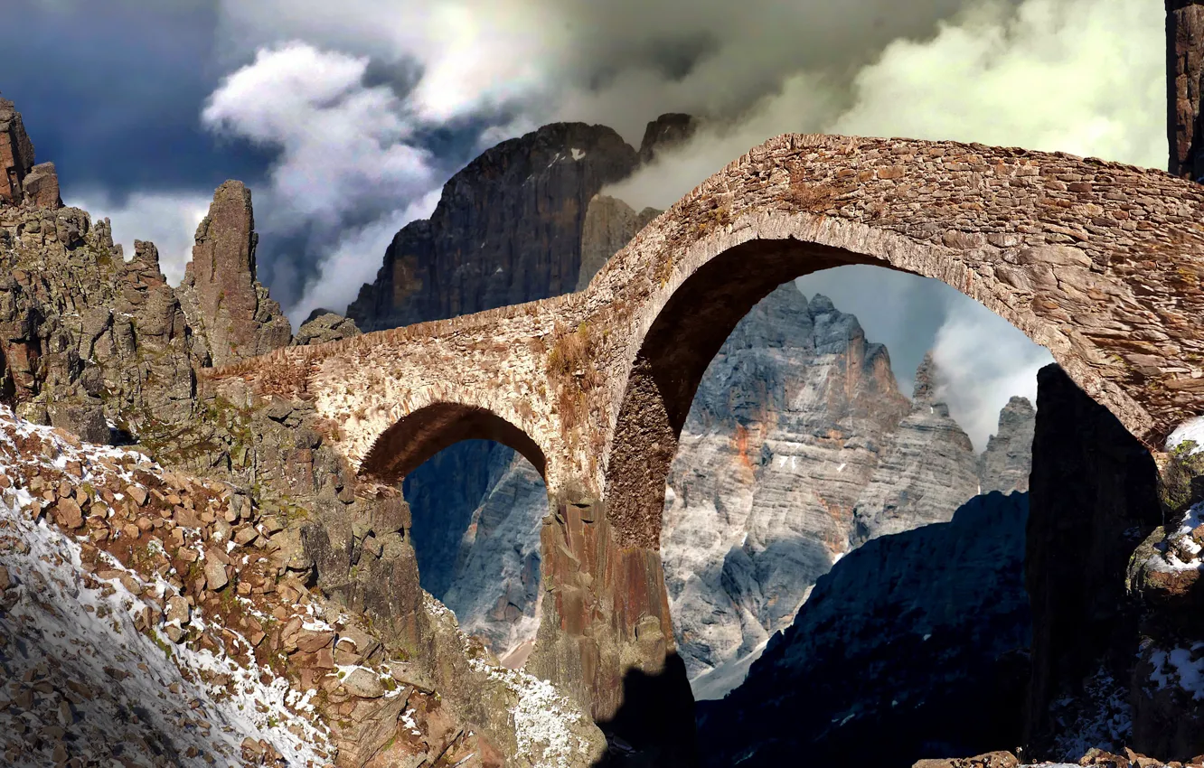 Photo wallpaper mountains, bridge, Veneto, Falcade