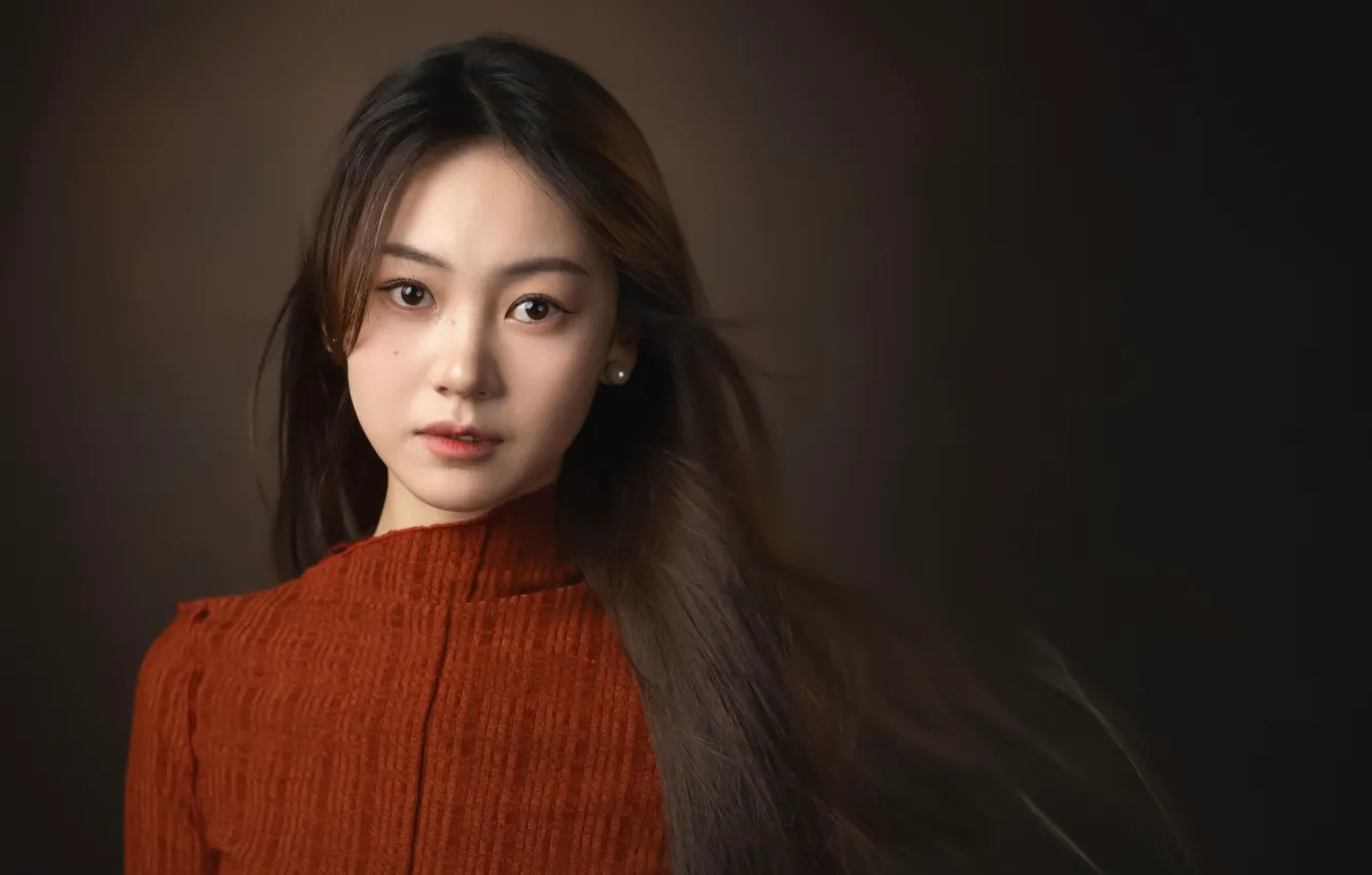 Photo wallpaper look, background, model, portrait, makeup, hairstyle, brown hair, Asian