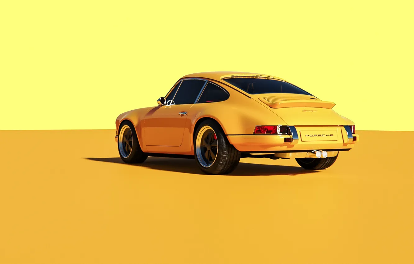 Photo wallpaper machine, auto, yellow, rendering, minimalism, Porsche, Porsche 911, Transport & Vehicles
