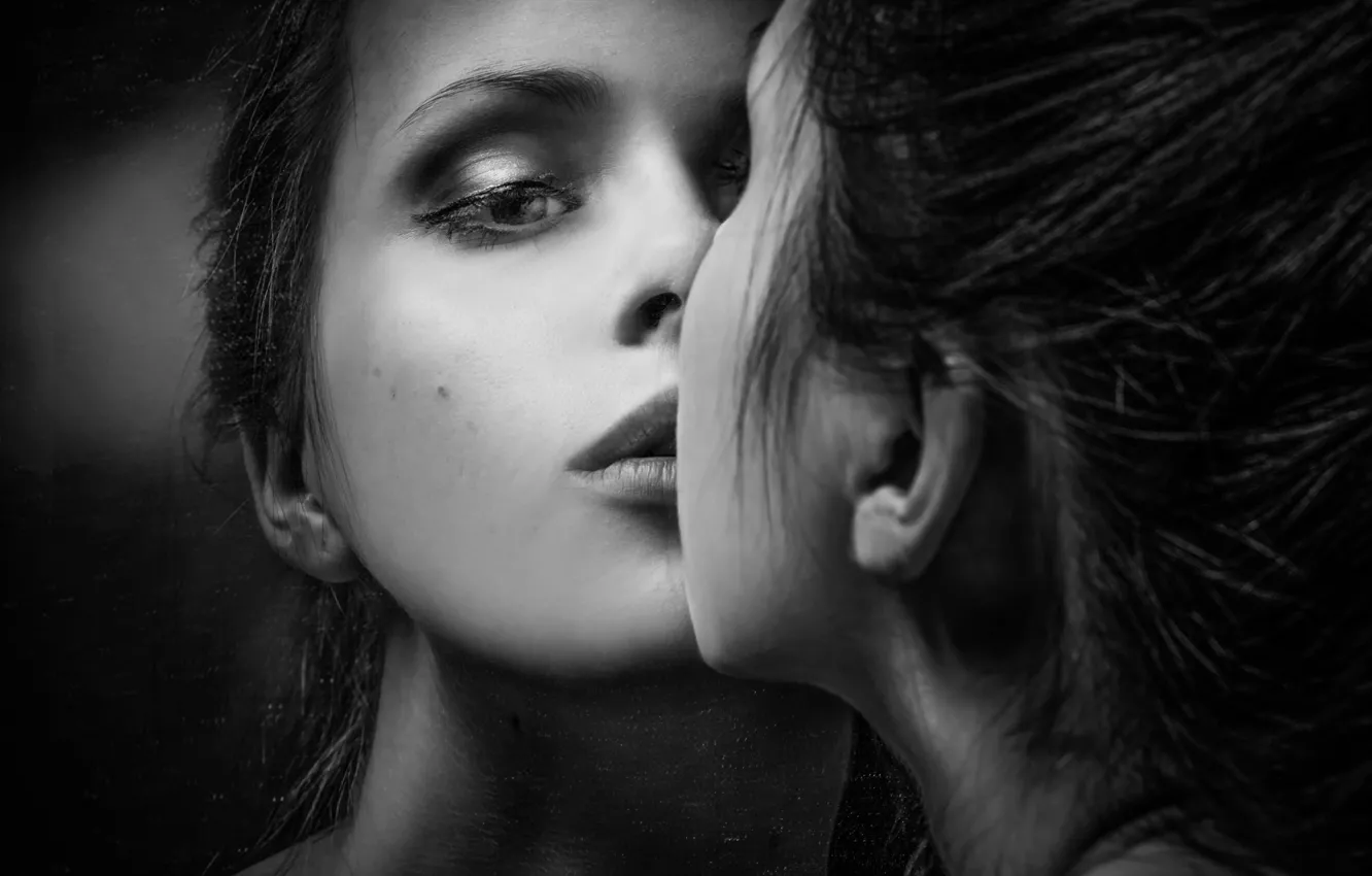 Photo wallpaper girl, reflection, kiss, Only a kiss