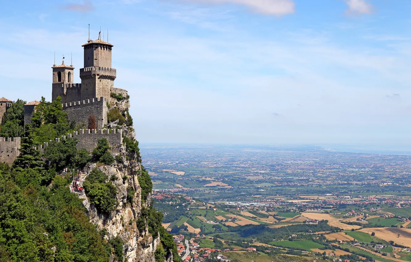 Photo wallpaper mountains, rocks, panorama, fortress, San Marino, San Marino, Mount Titano