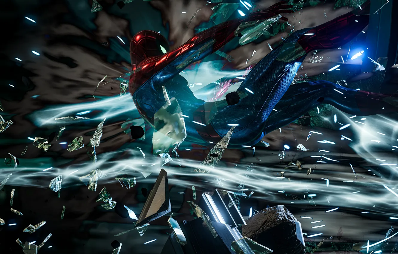 Photo wallpaper glass, shards of glass, Spider-Man, PS4, Spider - man, Spider-Man (PS4)