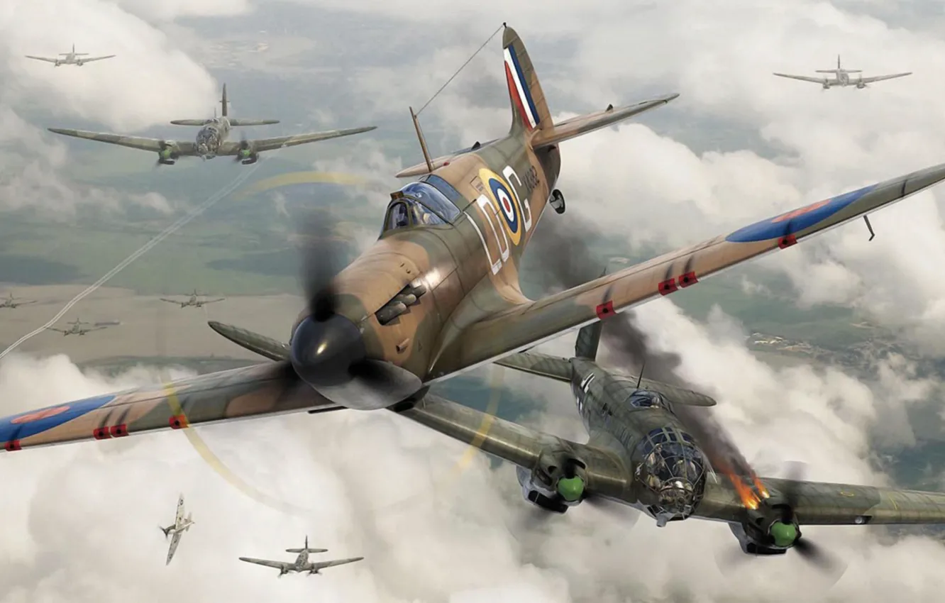 Photo wallpaper fighter, war, art, airplane, painting, aviation, ww2, dogfight