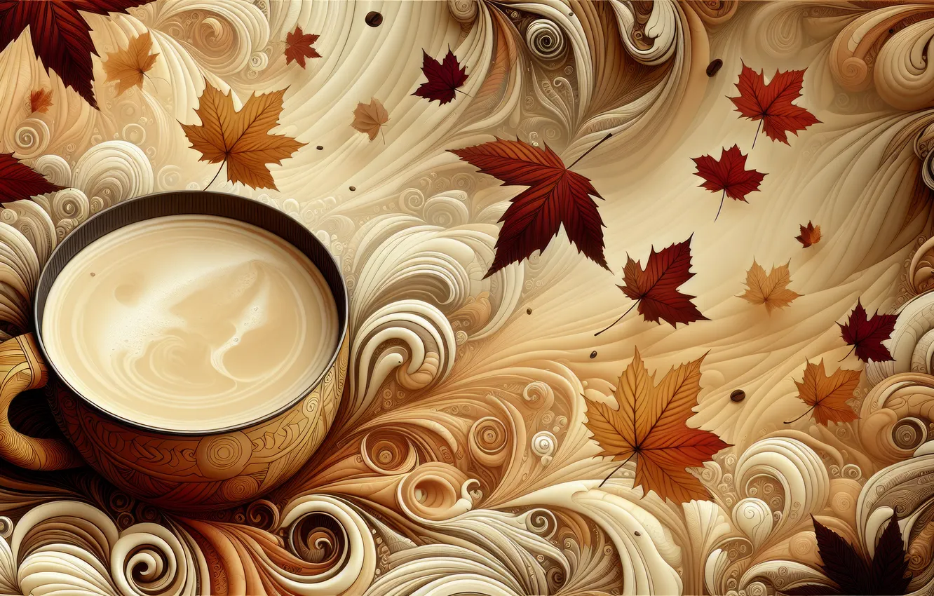 Photo wallpaper leaves, cup, abstraction, drink, drawing