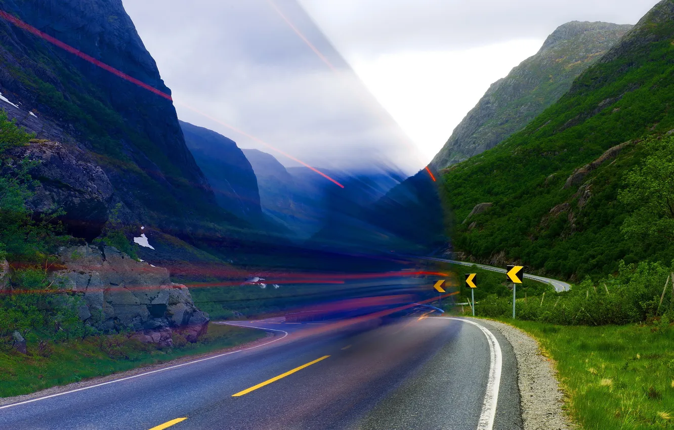 Photo wallpaper road, color, effect