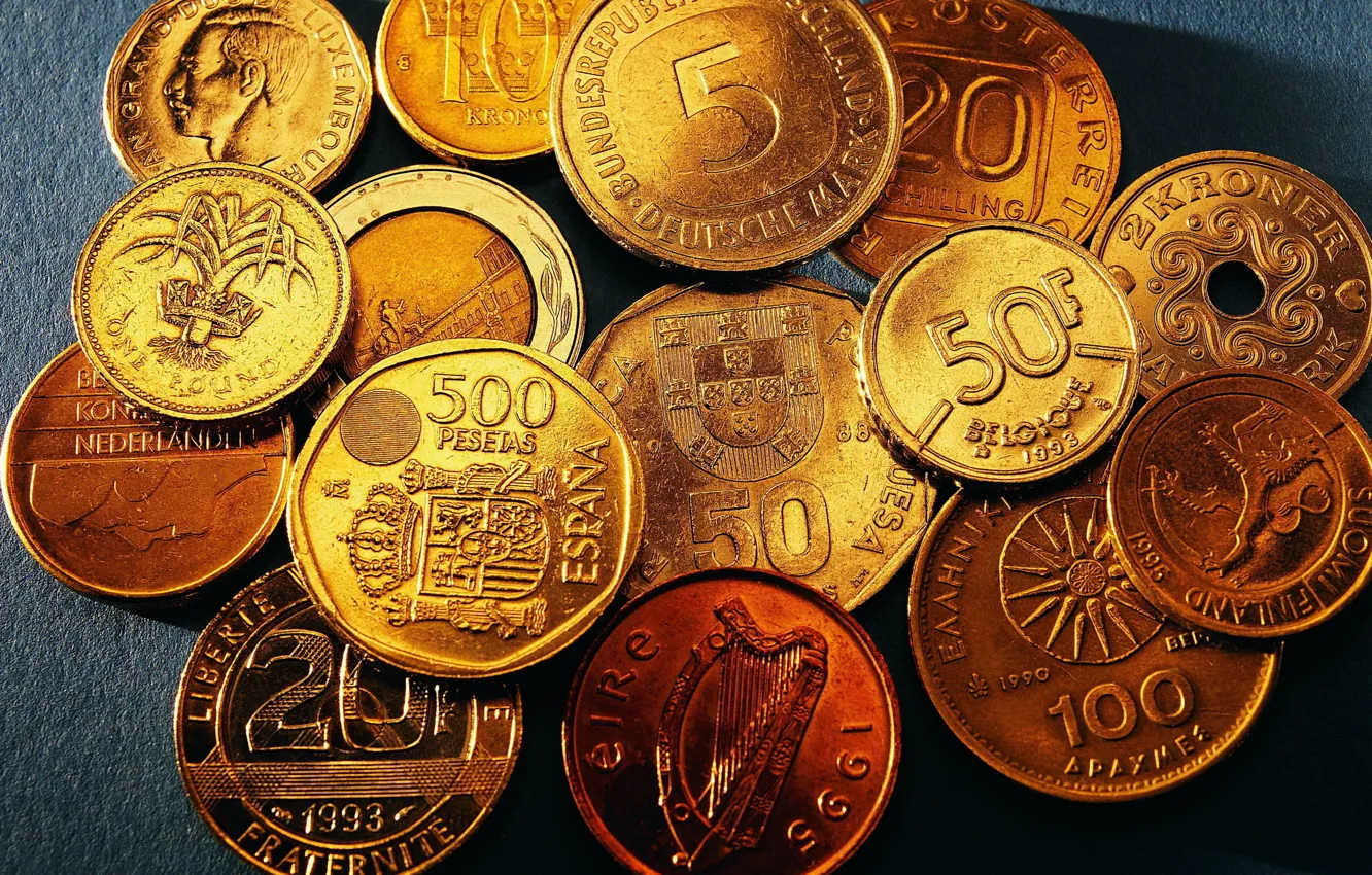 Photo wallpaper gold, coins, many