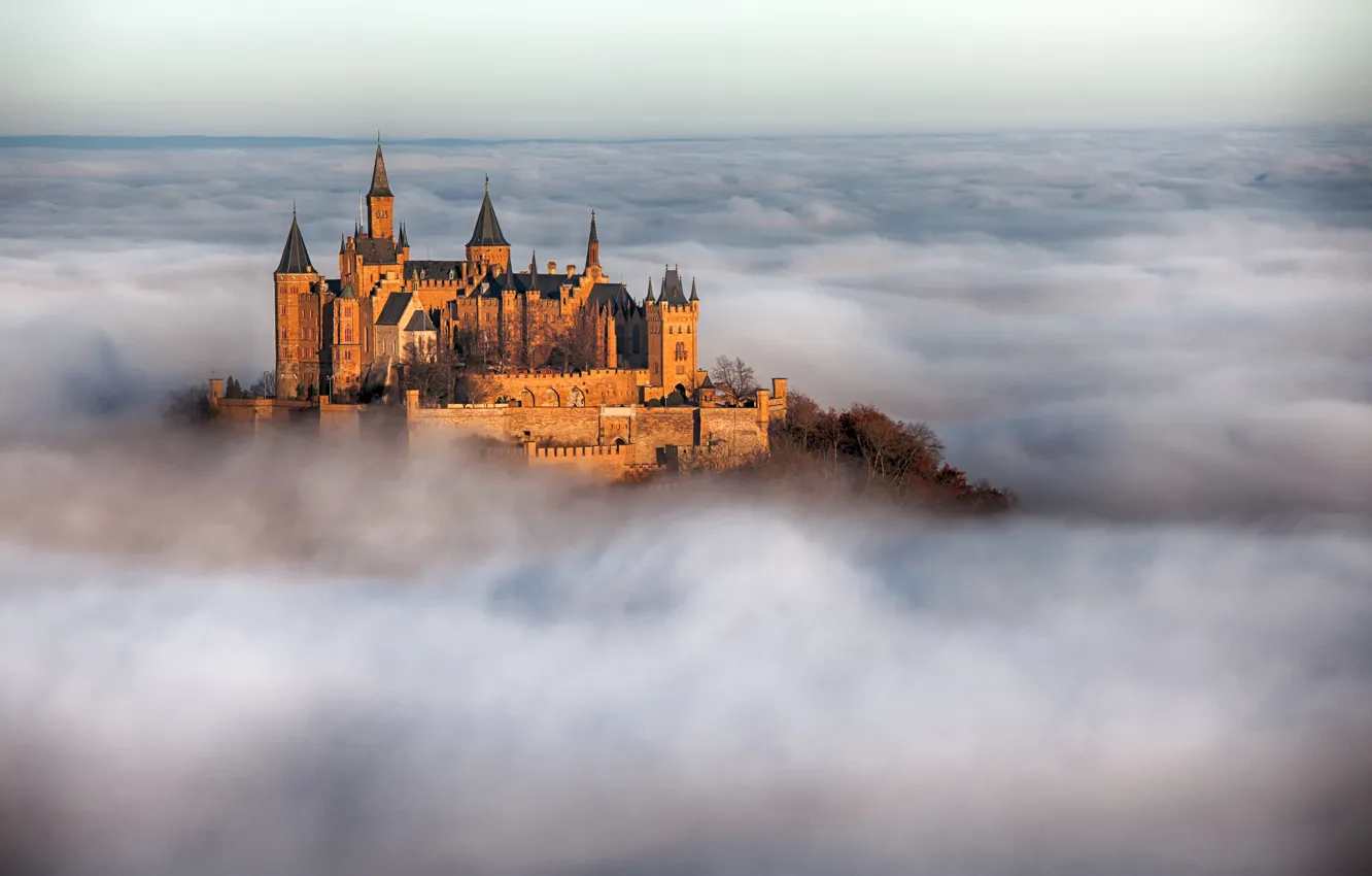 Photo wallpaper the city, fog, photo, castle, Germany, Hohenzollern