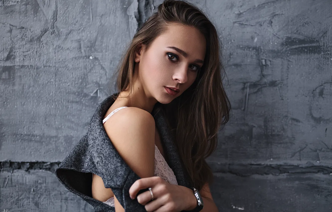 Photo wallpaper girl, long hair, brown hair, brown eyes, photo, photographer, model, lips