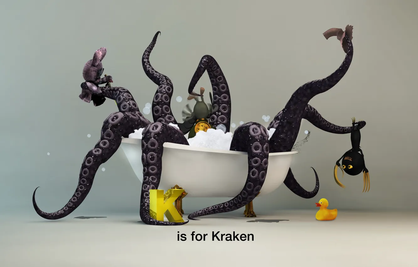 Photo wallpaper foam, bath, duck, Kraken, supelco