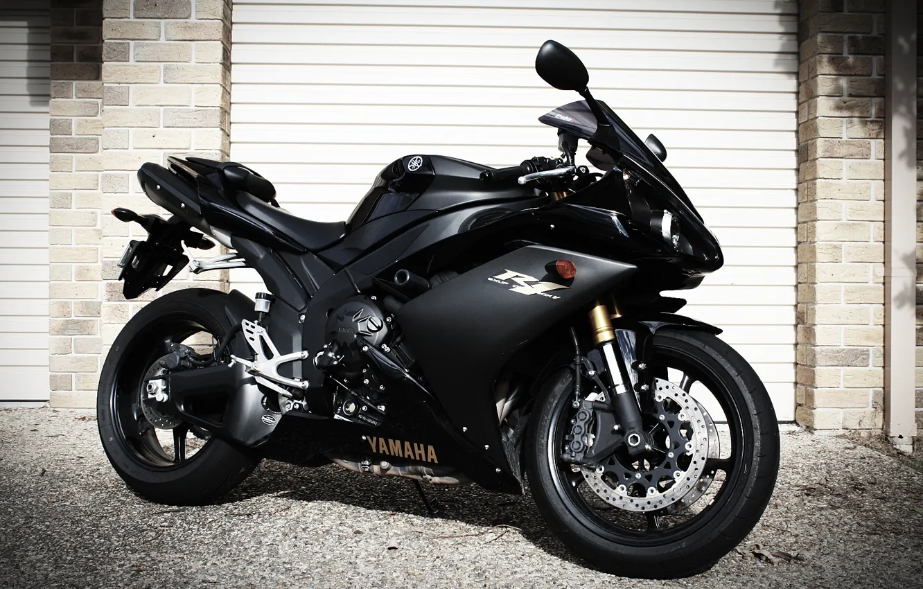 Photo wallpaper black, motorcycle, black, side view, yamaha, bike, Yamaha, shutters