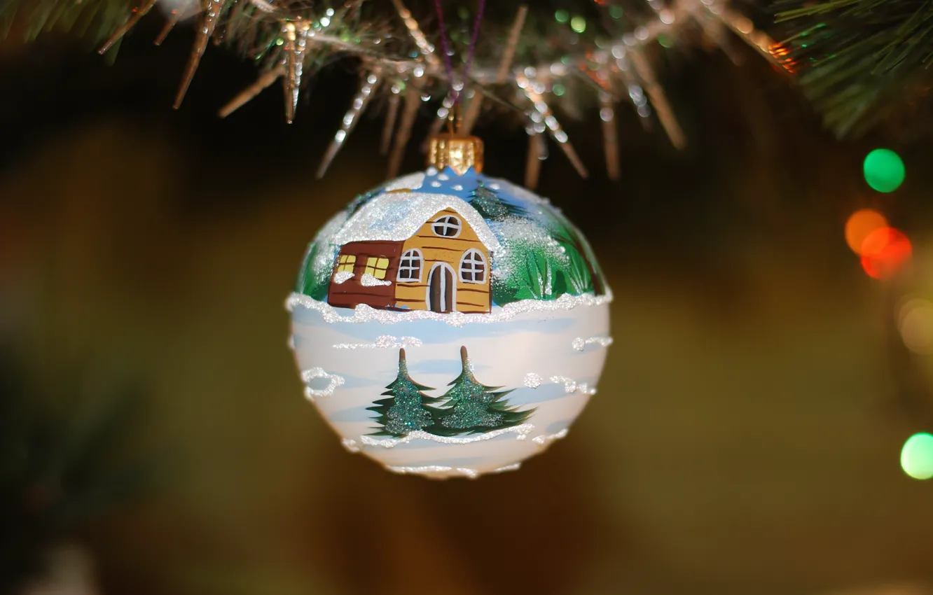 Photo wallpaper balls, balls, herringbone, Christmas, tinsel, winter, hanging, new year decorations