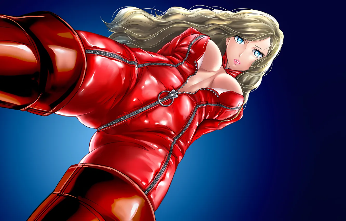 Photo wallpaper girl, sexy, cleavage, long hair, boobs, anime, blue eyes, beautiful