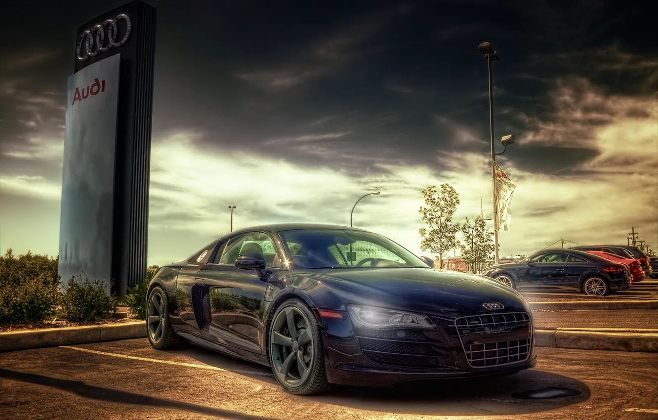 Photo wallpaper the sky, audi, HDR, black, Parking, the dealership