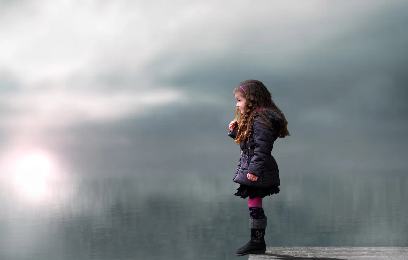 Photo wallpaper look, lake, mood, girl
