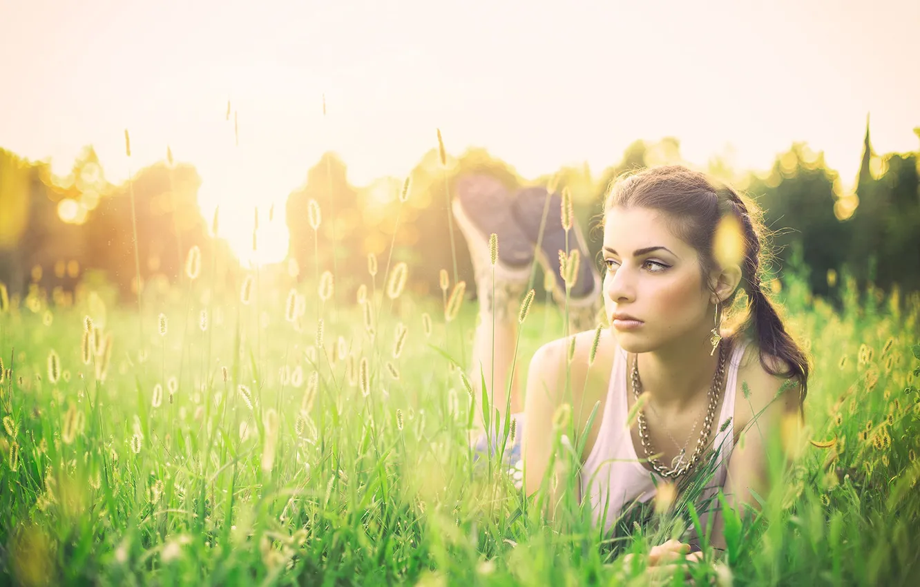 Photo wallpaper field, girl, the sun, spikelets, meadow, photographer, Joseph Terruso