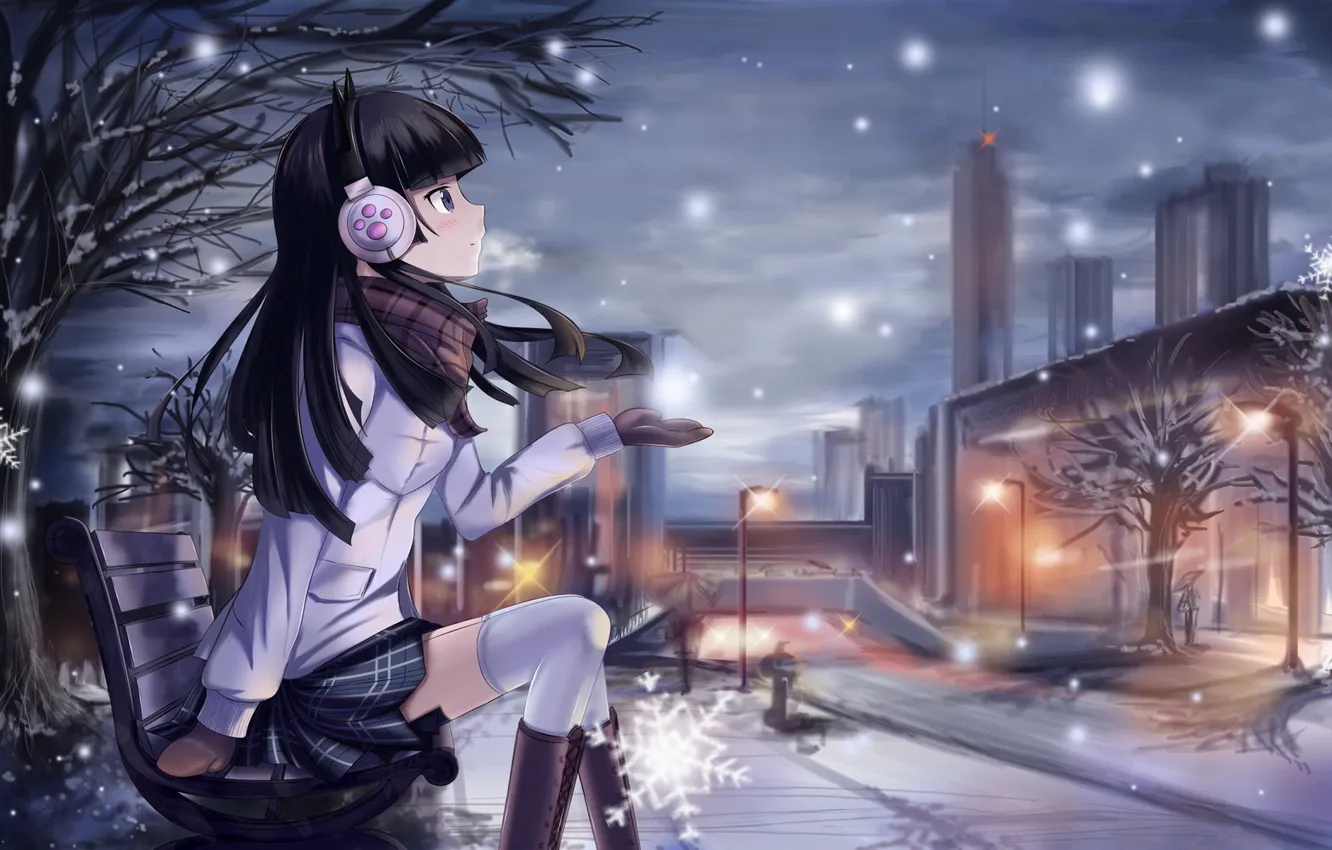 Photo wallpaper GIRL, SNOW, STREET, LIGHTS, SHOP, ore no imouto ga konnani kawaii wake ga nai, gokou …