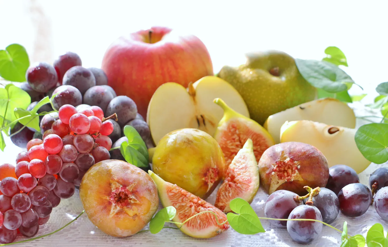 Photo wallpaper berries, apples, grapes, fruit, drain, figs