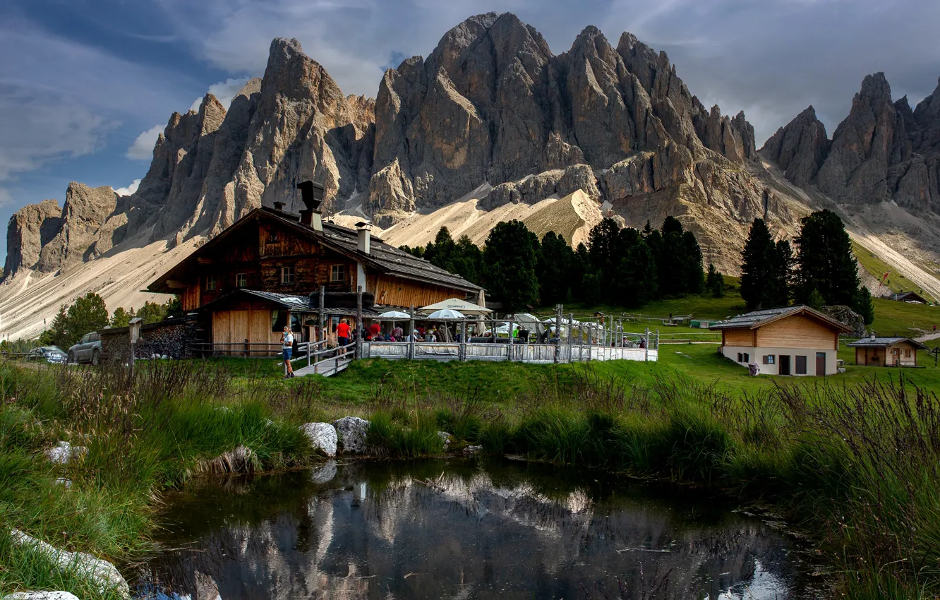 Photo wallpaper landscape, mountains, nature, stones, home, meadow, Italy, hut
