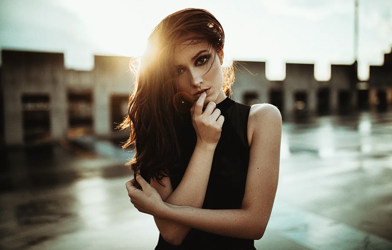 Photo wallpaper look, the sun, pose, model, portrait, makeup, dress, hairstyle