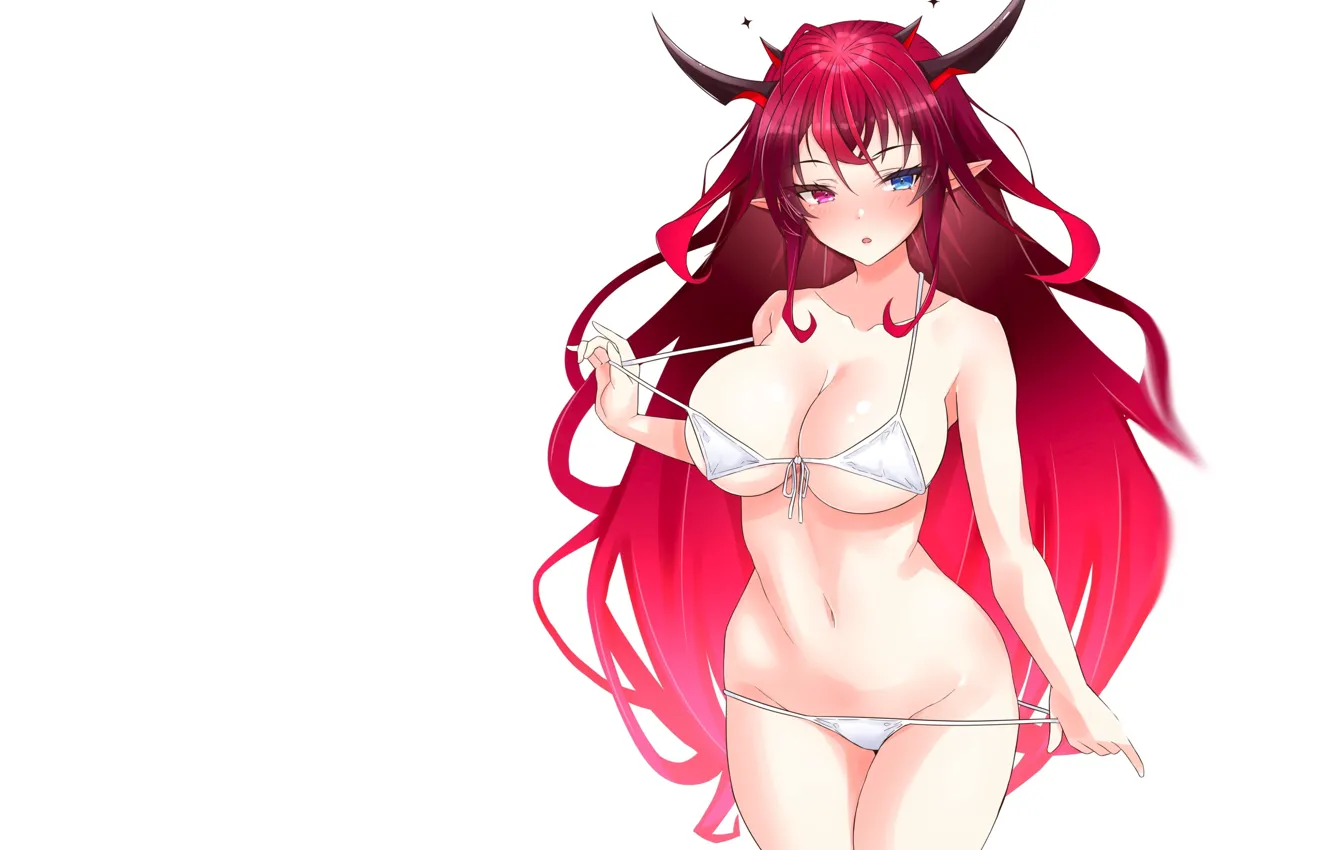 Photo wallpaper girl, hot, sexy, horns, boobs, anime, babe, bikini