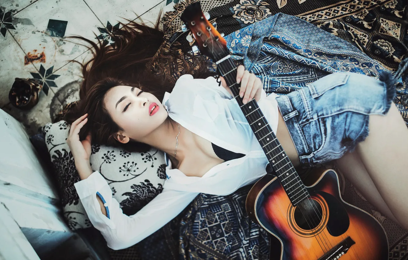 Photo wallpaper girl, music, guitar