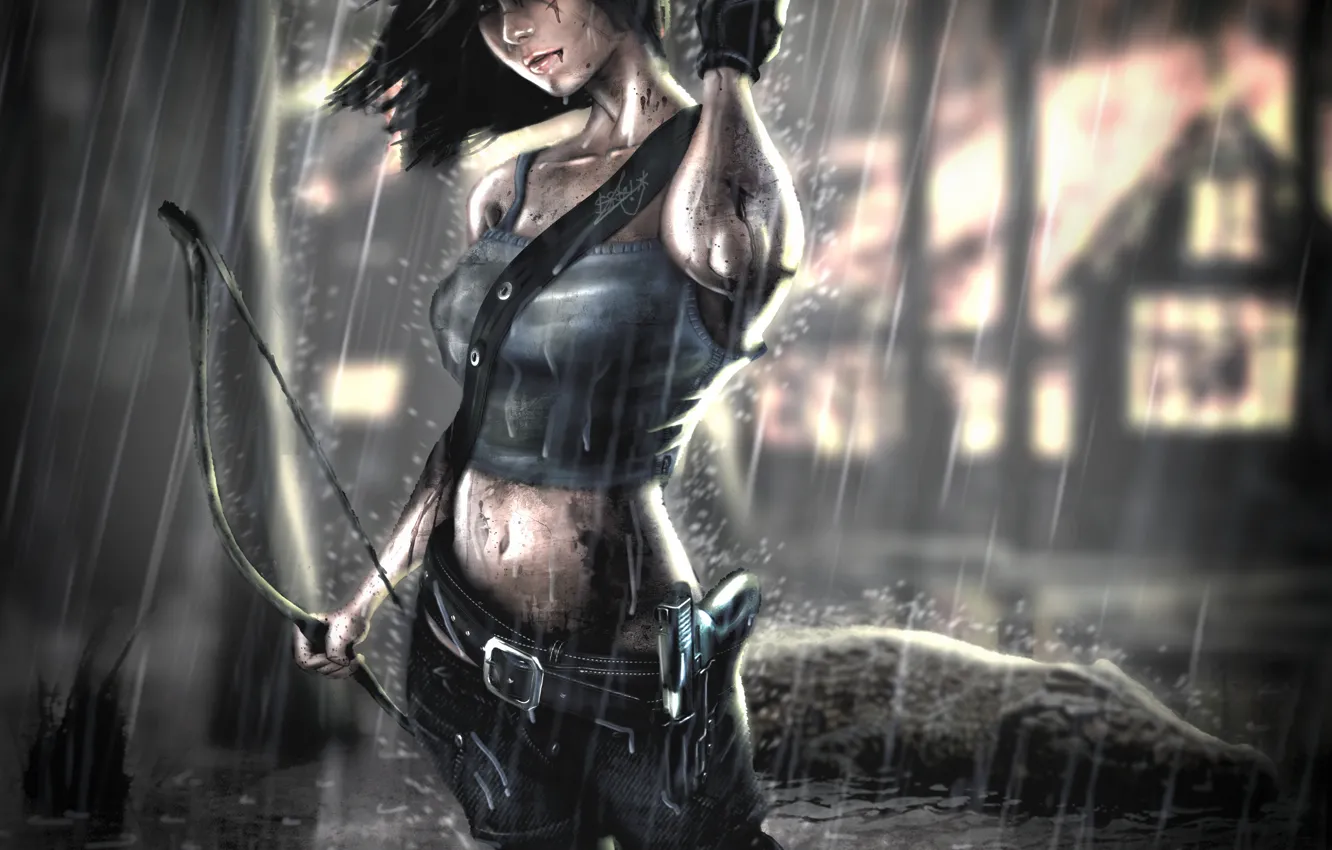 Photo wallpaper rain, Tomb Raider, Lara Croft, Lara Croft