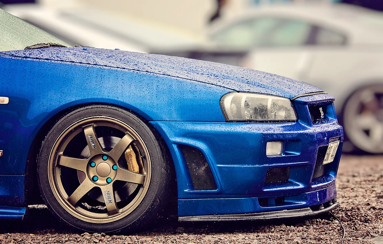 Photo wallpaper blue, tuning, nissan, GT-R, skyline, Nissan, R34