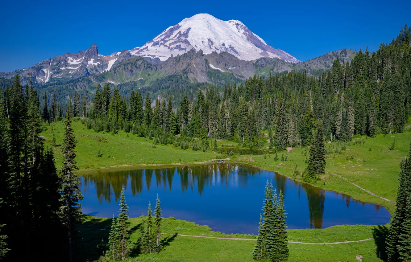 Photo wallpaper USA, Washington, National Park mount Rainier, lake Tipsoo