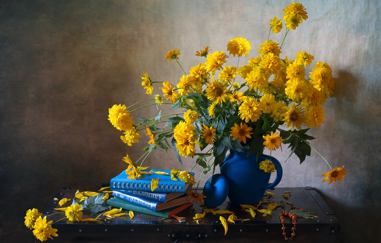 Photo wallpaper flowers, table, bouquet, still life, composition