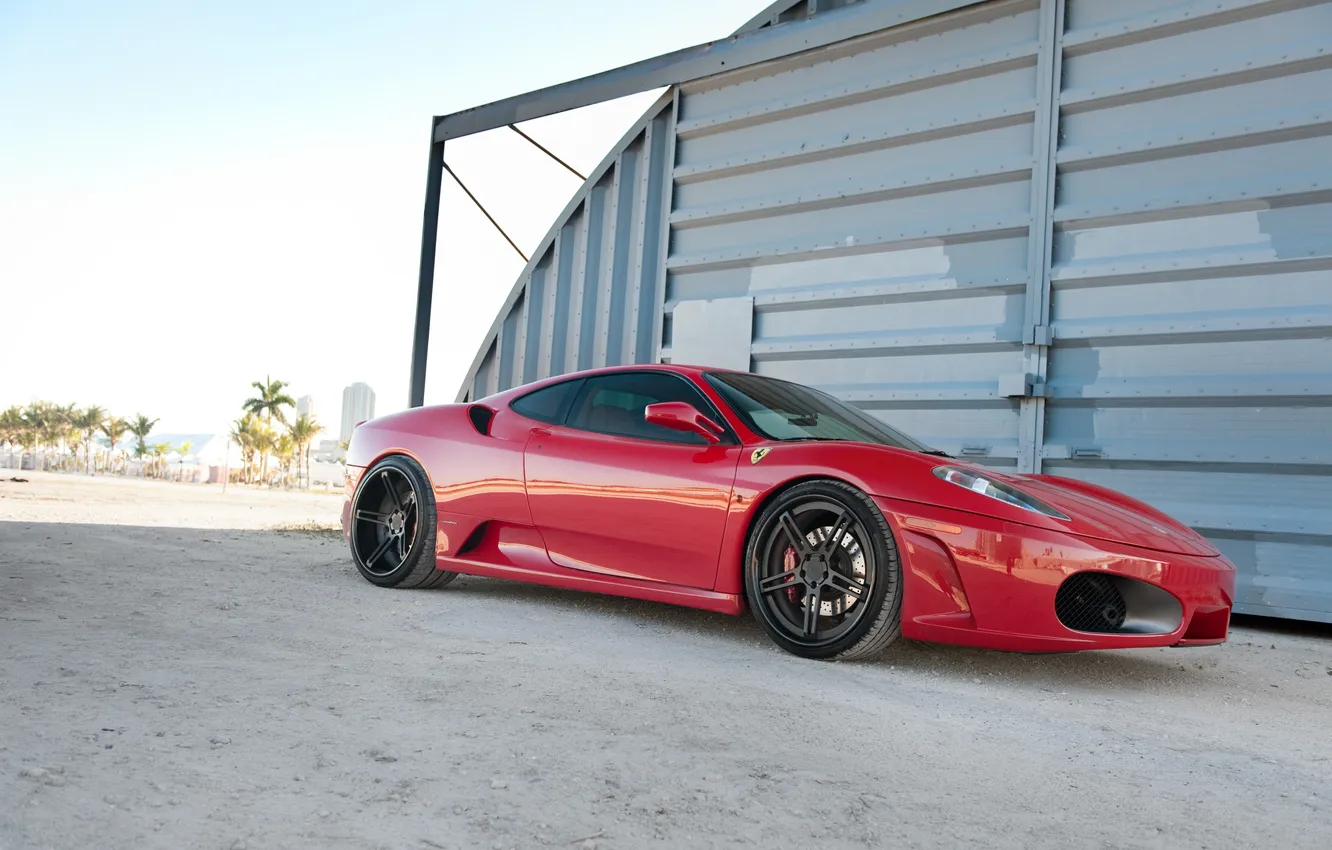 Photo wallpaper red, F430, Ferrari, red, Ferrari, side view, F430, black rims