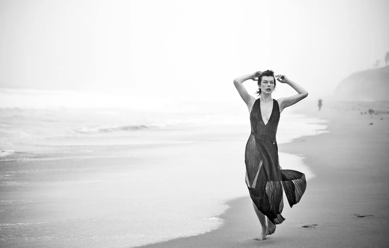 Photo wallpaper sand, sea, photo, model, figure, dress, actress, brunette
