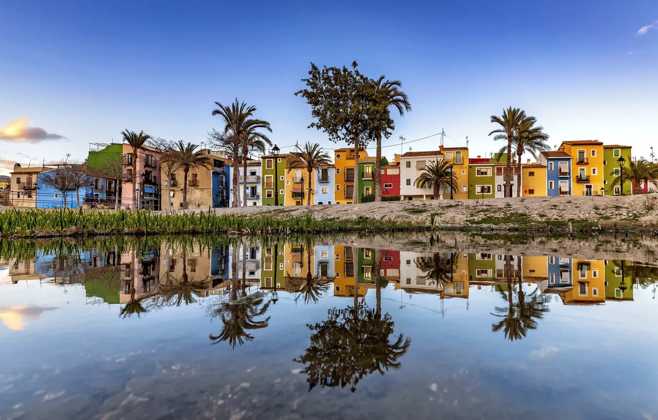 Photo wallpaper the city, reflection, river