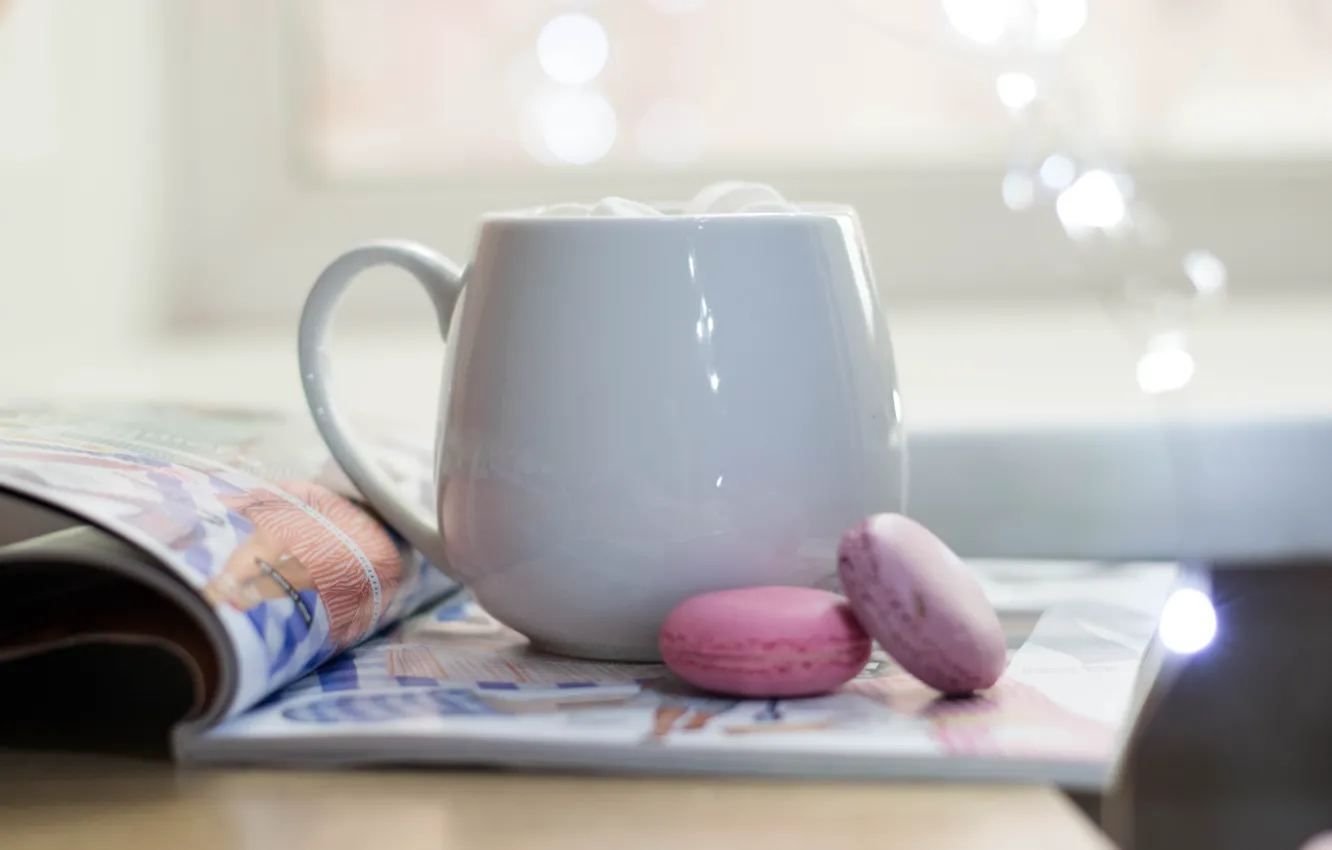 Photo wallpaper light, coffee, cookies, mug, Cup
