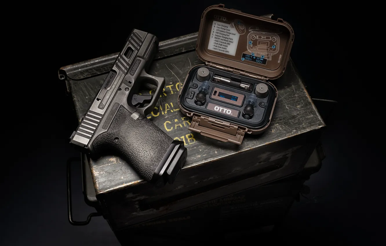 Photo wallpaper gun, weapons, background, box