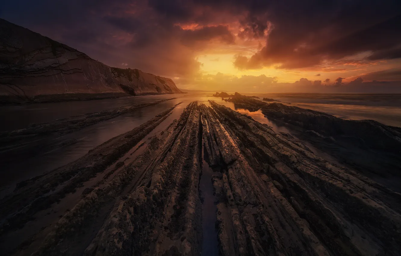 Photo wallpaper sea, nature, rocks, the evening, Spain